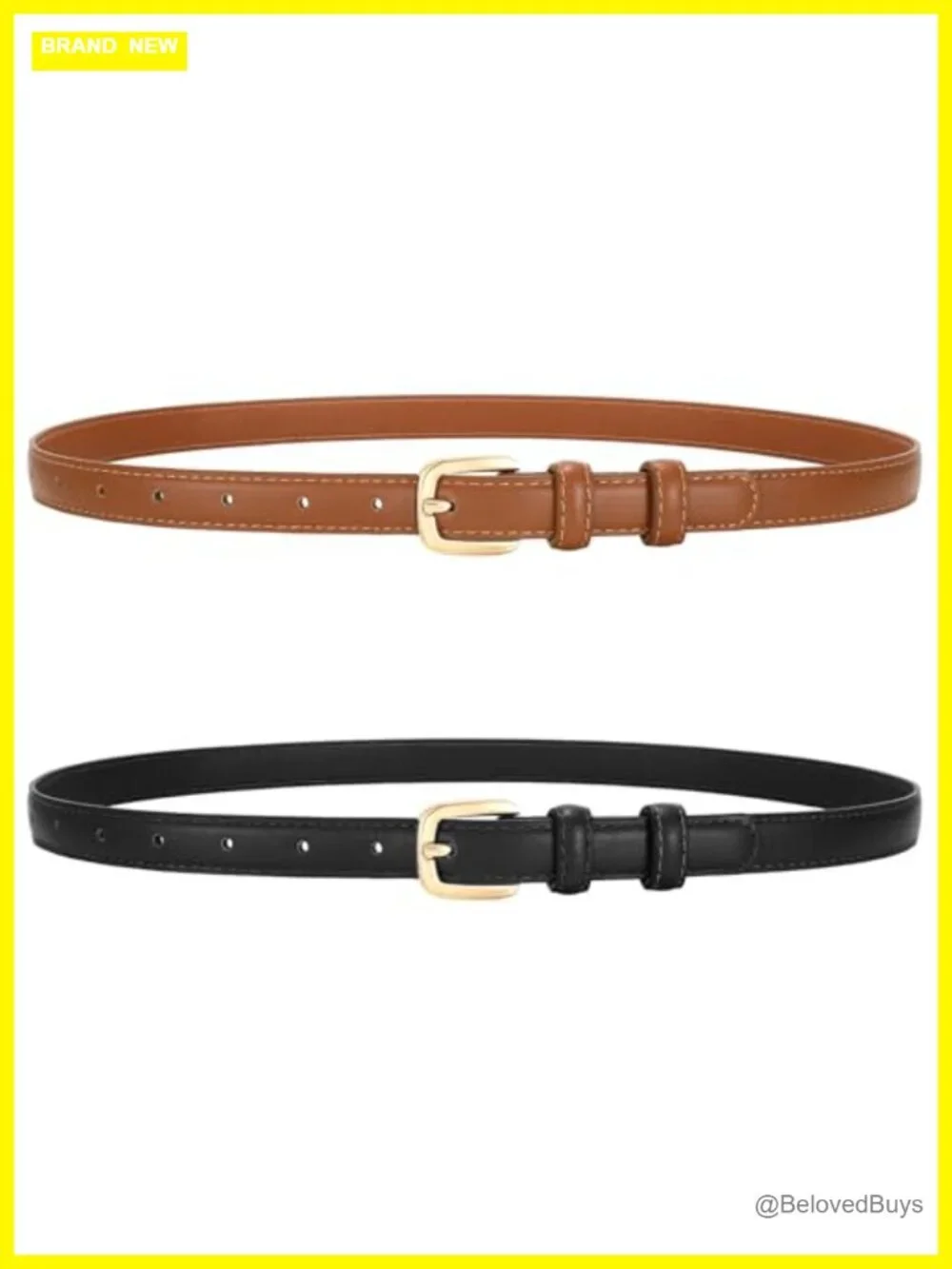 2 Pack Women Thin Faux Leather Belt Skinny Waist Belt for Dresses Jeans Pants